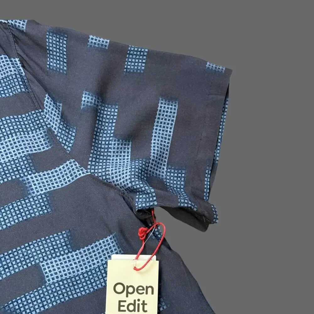 Opem Edit Relax Geo Pattern Camp Shirt Navy Ambient Stripe Size L NWT - Picture 4 of 7